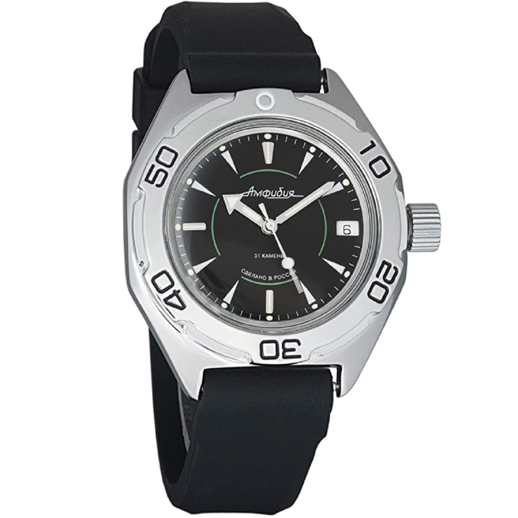 Vostok Amphibia 670923 black automatic diver watch front view