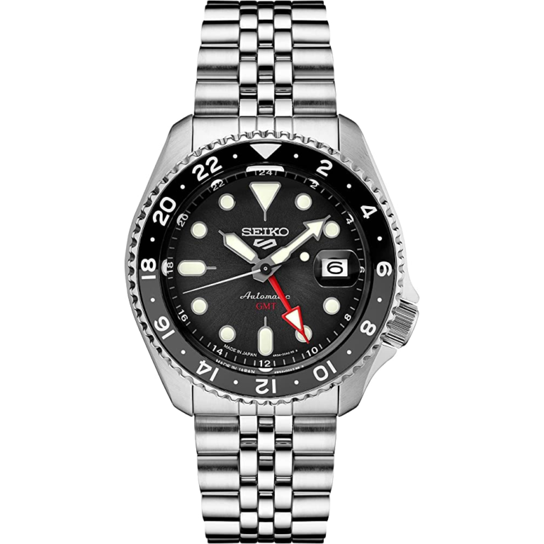 Seiko 5 Sports GMT pilot-style dual time automatic watch