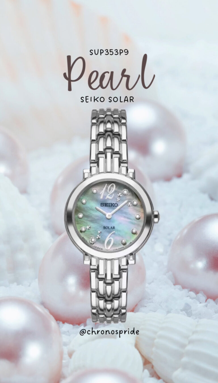 Seiko SUP353P9 solar diamond mother of pearl ladies dress watch