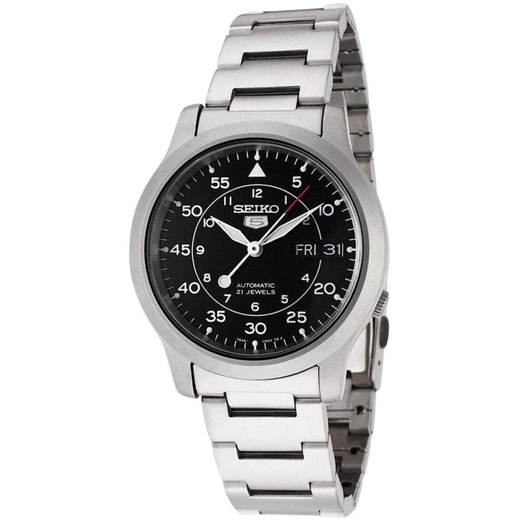 Seiko 5 automatic watch on wrist for regulation guide
