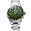 Orient Bambino RA-AC0M09E30B automatic watch with green dial and stainless steel bracelet, 38mm case diameter, front view