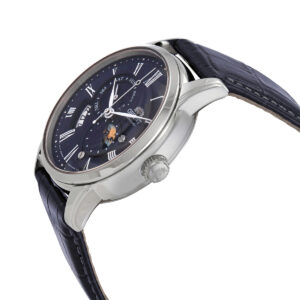 Orient Classic Sun & Moon RA-AK0011D30B blue dial automatic watch side crown angle
