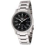 Seiko 5 SNK809 automatic field watch black dial on white background