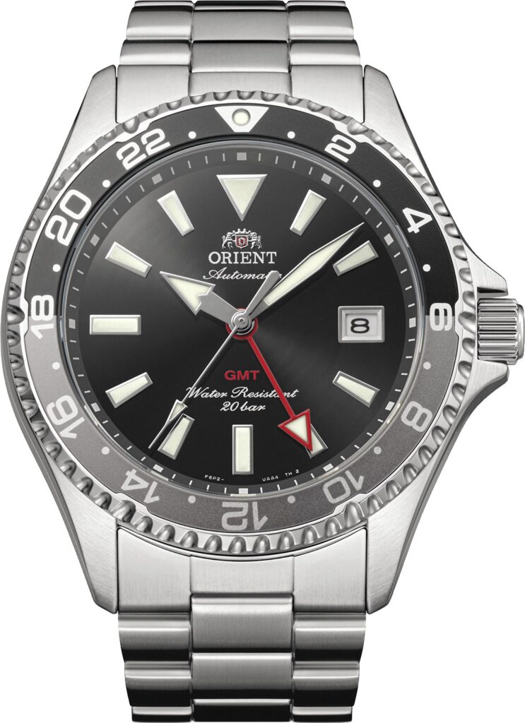 Orient Mako GMT RA-BC0001B black dial automatic diver watch front view